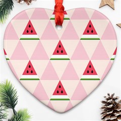 Seamless Pattern Watermelon Slices Geometric Style Heart Ornament (two Sides) by Nexatart