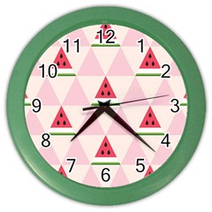 Seamless Pattern Watermelon Slices Geometric Style Color Wall Clock by Nexatart