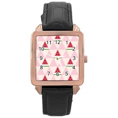 Seamless Pattern Watermelon Slices Geometric Style Rose Gold Leather Watch 