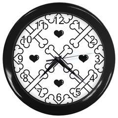 Dog Bone Seamless Pattern Heart Valentine Wall Clock (black) by Nexatart