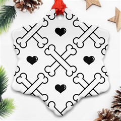 Dog Bone Seamless Pattern Heart Valentine Snowflake Ornament (two Sides) by Nexatart