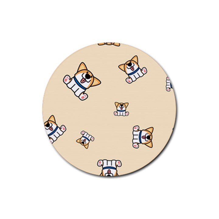 Cute Welsh Corgi Puppy Sitting Seamless Pattern Rubber Coaster (Round) 