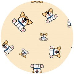 Cute Welsh Corgi Puppy Sitting Seamless Pattern Wooden Puzzle Round by Nexatart