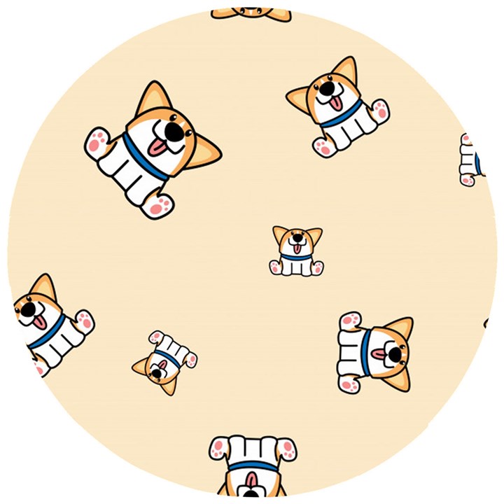 Cute Welsh Corgi Puppy Sitting Seamless Pattern Wooden Puzzle Round