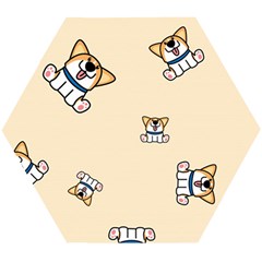 Cute Welsh Corgi Puppy Sitting Seamless Pattern Wooden Puzzle Hexagon by Nexatart