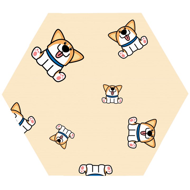 Cute Welsh Corgi Puppy Sitting Seamless Pattern Wooden Puzzle Hexagon