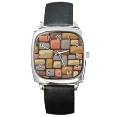 Colorful Brick Wall Texture Square Metal Watch by Nexatart