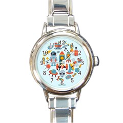 Space Elements Flat Round Italian Charm Watch by Nexatart