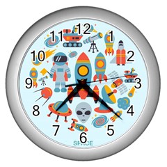 Space Elements Flat Wall Clock (silver) by Nexatart