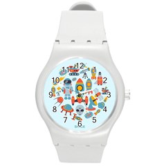 Space Elements Flat Round Plastic Sport Watch (m) by Nexatart