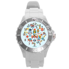 Space Elements Flat Round Plastic Sport Watch (l) by Nexatart