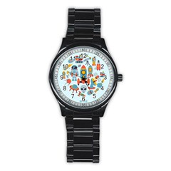 Space Elements Flat Stainless Steel Round Watch by Nexatart