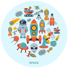 Space Elements Flat Wooden Puzzle Round by Nexatart