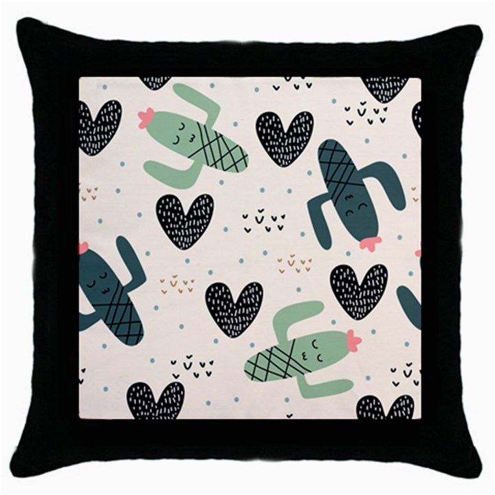 Cute Cactus Plants Seamless Pattern With Children Drawing Baby Kids Apparel Fashion Throw Pillow Case (Black)