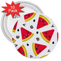 Cute Smiling Watermelon Seamless Pattern White Background 3  Buttons (10 Pack)  by Nexatart