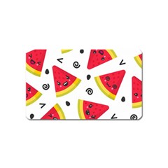 Cute Smiling Watermelon Seamless Pattern White Background Magnet (name Card) by Nexatart