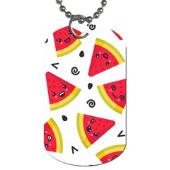 Cute Smiling Watermelon Seamless Pattern White Background Dog Tag (one Side) by Nexatart