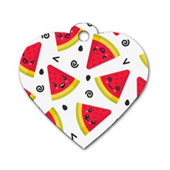 Cute Smiling Watermelon Seamless Pattern White Background Dog Tag Heart (two Sides) by Nexatart