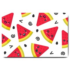 Cute Smiling Watermelon Seamless Pattern White Background Large Doormat  by Nexatart