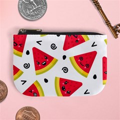 Cute Smiling Watermelon Seamless Pattern White Background Mini Coin Purse by Nexatart