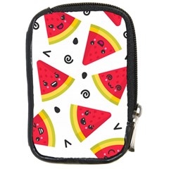 Cute Smiling Watermelon Seamless Pattern White Background Compact Camera Leather Case by Nexatart