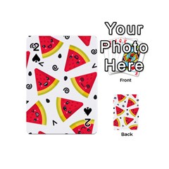 Cute Smiling Watermelon Seamless Pattern White Background Playing Cards 54 Designs (mini) by Nexatart