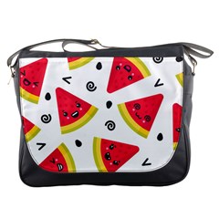 Cute Smiling Watermelon Seamless Pattern White Background Messenger Bag by Nexatart