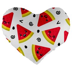 Cute Smiling Watermelon Seamless Pattern White Background Large 19  Premium Heart Shape Cushions by Nexatart