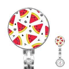 Cute Smiling Watermelon Seamless Pattern White Background Stainless Steel Nurses Watch by Nexatart