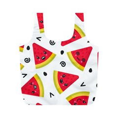 Cute Smiling Watermelon Seamless Pattern White Background Full Print Recycle Bag (m) by Nexatart