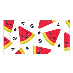 Cute Smiling Watermelon Seamless Pattern White Background Satin Shawl by Nexatart