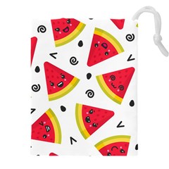 Cute Smiling Watermelon Seamless Pattern White Background Drawstring Pouch (4xl)