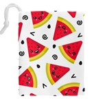 Cute Smiling Watermelon Seamless Pattern White Background Drawstring Pouch (5XL) Back