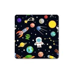 Space Astronomy Decorative Symbols Seamless Pattern Vector Illustration Square Magnet by Nexatart