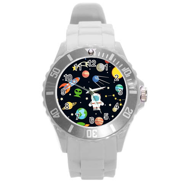 Space Astronomy Decorative Symbols Seamless Pattern Vector Illustration Round Plastic Sport Watch (L)