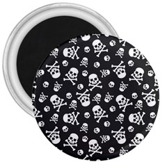 Skull Crossbones Seamless Pattern Holiday Halloween Wallpaper Wrapping Packing Backdrop 3  Magnets by Nexatart