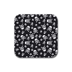 Skull Crossbones Seamless Pattern Holiday Halloween Wallpaper Wrapping Packing Backdrop Rubber Coaster (square)  by Nexatart