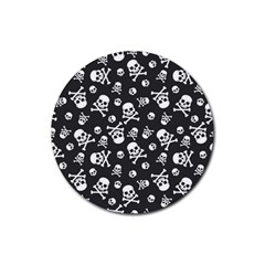 Skull Crossbones Seamless Pattern Holiday Halloween Wallpaper Wrapping Packing Backdrop Rubber Round Coaster (4 Pack)  by Nexatart