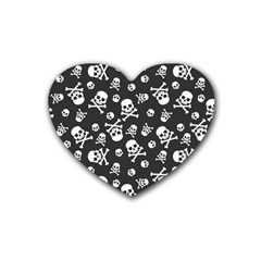 Skull Crossbones Seamless Pattern Holiday Halloween Wallpaper Wrapping Packing Backdrop Rubber Coaster (heart)  by Nexatart