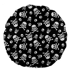 Skull Crossbones Seamless Pattern Holiday Halloween Wallpaper Wrapping Packing Backdrop Large 18  Premium Flano Round Cushions by Nexatart