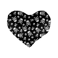 Skull Crossbones Seamless Pattern Holiday Halloween Wallpaper Wrapping Packing Backdrop Standard 16  Premium Flano Heart Shape Cushions by Nexatart