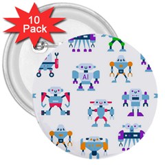 Cute Toy Robotsantennas Wires Seamless Pattern 3  Buttons (10 Pack)  by Nexatart