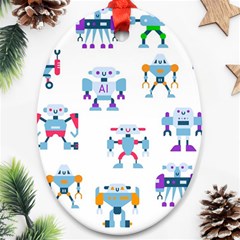 Cute Toy Robotsantennas Wires Seamless Pattern Oval Ornament (two Sides) by Nexatart