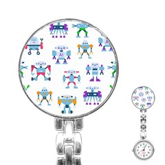 Cute Toy Robotsantennas Wires Seamless Pattern Stainless Steel Nurses Watch by Nexatart