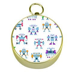 Cute Toy Robotsantennas Wires Seamless Pattern Gold Compasses by Nexatart