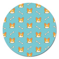 Cute Corgi Dog Face Pattern Magnet 5  (round) by Nexatart