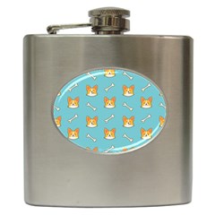 Cute Corgi Dog Face Pattern Hip Flask (6 Oz) by Nexatart