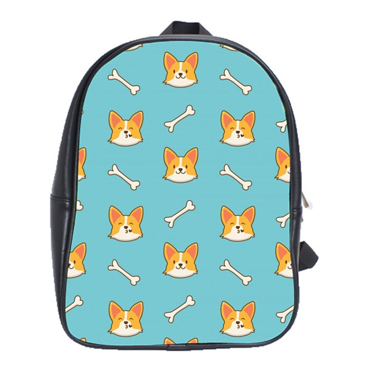 Cute Corgi Dog Face Pattern School Bag (XL)