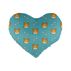 Cute Corgi Dog Face Pattern Standard 16  Premium Heart Shape Cushions by Nexatart