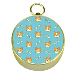 Cute Corgi Dog Face Pattern Gold Compasses by Nexatart